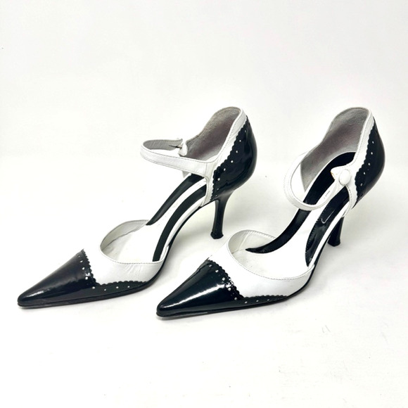 Via Spiga Heels 6.5 Black White Navarro Leather Shoe - Picture 3 of 9
